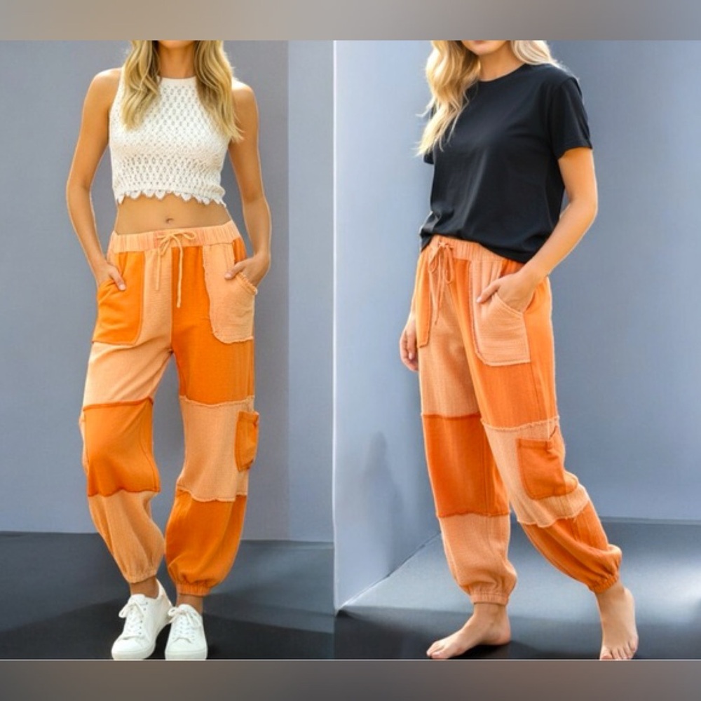 Pol Drawstring Pocketed Patchwork Contrast Jogger… - image 1